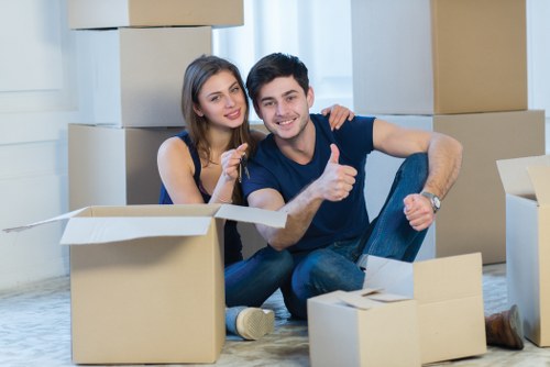 Packed moving boxes and furniture prepared for removals in Westwickham