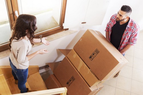 Packed student boxes ready for short-term storage in Westwickham